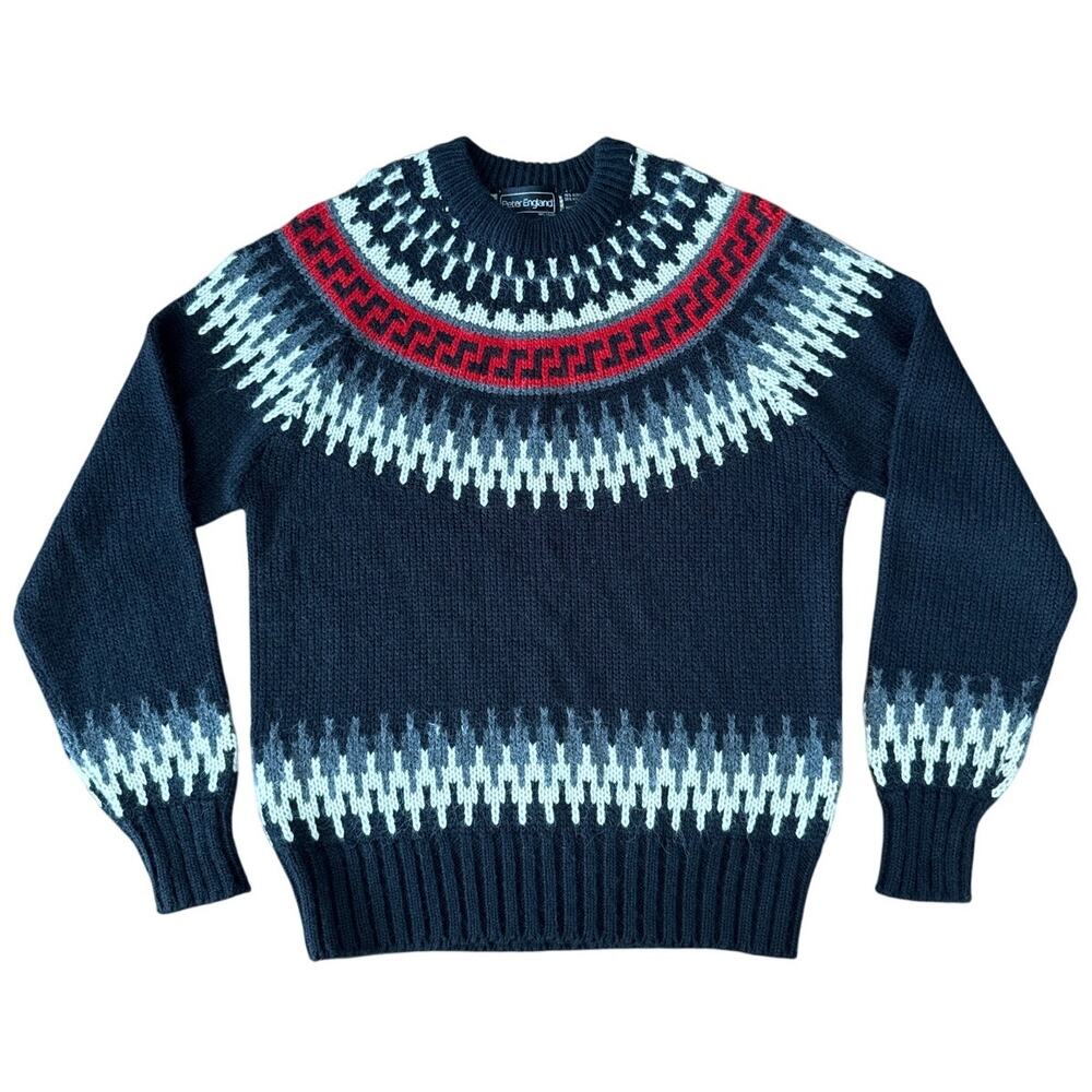 Vintage 90s Peter England Fair Isle Wool Ski Sweater M Nordic